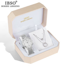 Load image into Gallery viewer, IBSO Brand Women Watch Set Silver Earring Necklace Set Female Jewelry Set Fashion Creative Crystal Quartz Watch Lady&#39;s Gift