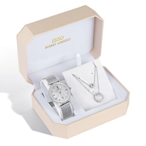 IBSO Brand Women Watch Set Silver Earring Necklace Set Female Jewelry Set Fashion Creative Crystal Quartz Watch Lady's Gift