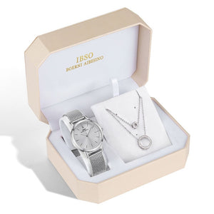 IBSO Brand Women Watch Set Silver Earring Necklace Set Female Jewelry Set Fashion Creative Crystal Quartz Watch Lady's Gift