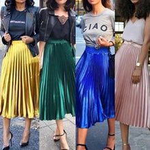 Load image into Gallery viewer, New Spring 2019 Women Long Metallic Silver Maxi Pleated Skirt Midi Skirt High Waist Casual Party Skirt Vintage Autumn Warm Skirt