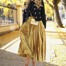 Load image into Gallery viewer, New Spring 2019 Women Long Metallic Silver Maxi Pleated Skirt Midi Skirt High Waist Casual Party Skirt Vintage Autumn Warm Skirt