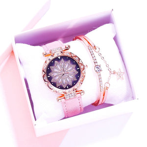 2019 Women Watches Bracelet set Starry Sky Ladies Bracelet Watch Casual Leather Quartz Wristwatch Clock Relogio Feminino