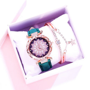 2019 Women Watches Bracelet set Starry Sky Ladies Bracelet Watch Casual Leather Quartz Wristwatch Clock Relogio Feminino