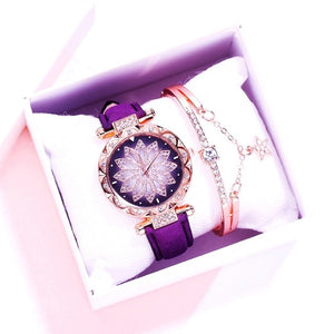 2019 Women Watches Bracelet set Starry Sky Ladies Bracelet Watch Casual Leather Quartz Wristwatch Clock Relogio Feminino