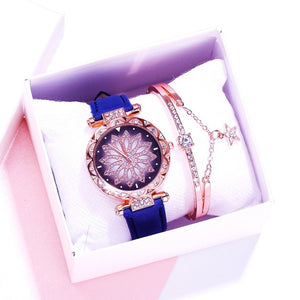 2019 Women Watches Bracelet set Starry Sky Ladies Bracelet Watch Casual Leather Quartz Wristwatch Clock Relogio Feminino