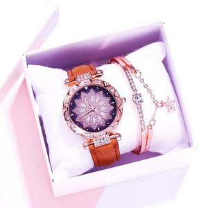 2019 Women Watches Bracelet set Starry Sky Ladies Bracelet Watch Casual Leather Quartz Wristwatch Clock Relogio Feminino