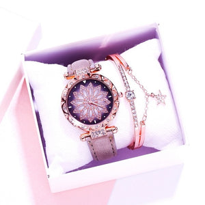 2019 Women Watches Bracelet set Starry Sky Ladies Bracelet Watch Casual Leather Quartz Wristwatch Clock Relogio Feminino