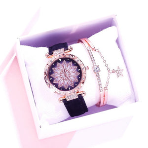 2019 Women Watches Bracelet set Starry Sky Ladies Bracelet Watch Casual Leather Quartz Wristwatch Clock Relogio Feminino