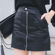 Load image into Gallery viewer, 2019 Autumn Winter Women Skirt PU Leather Sexy Mini Skirt With Pockets Zipper Package Hip High Waist Women Clothing