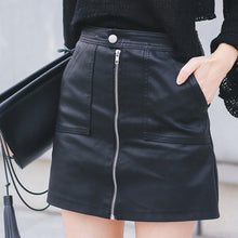 Load image into Gallery viewer, 2019 Autumn Winter Women Skirt PU Leather Sexy Mini Skirt With Pockets Zipper Package Hip High Waist Women Clothing