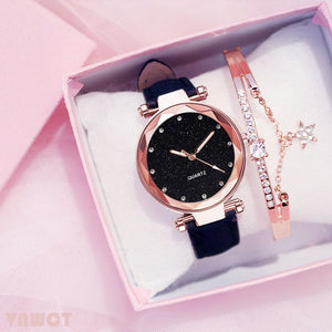 Casual Women Romantic Starry Sky Wrist Watch bracelet Leather Rhinestone Designer Ladies Clock Simple Dress Gfit  Montre Femme