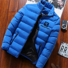 Load image into Gallery viewer, 2019 Men Casual Hooded Parka Salomon Printed Winter Men Fashion Patchwork Cotton Slim Fit Coat Thick Warm Homme&#39;s Zipper Jacket