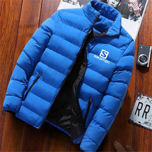 Load image into Gallery viewer, 2019 Men Casual Hooded Parka Salomon Printed Winter Men Fashion Patchwork Cotton Slim Fit Coat Thick Warm Homme&#39;s Zipper Jacket