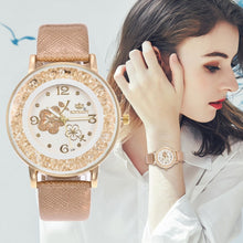 Load image into Gallery viewer, Top Brand Luxury Wristwatch Ladies Rose Pattern Leater Bracelet Watches Flower Design Gold Rhinestone Casual Watch Relojes W50