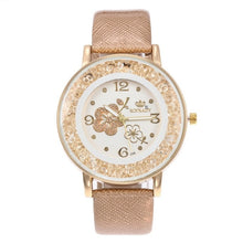 Load image into Gallery viewer, Top Brand Luxury Wristwatch Ladies Rose Pattern Leater Bracelet Watches Flower Design Gold Rhinestone Casual Watch Relojes W50