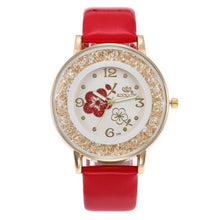 Load image into Gallery viewer, Top Brand Luxury Wristwatch Ladies Rose Pattern Leater Bracelet Watches Flower Design Gold Rhinestone Casual Watch Relojes W50