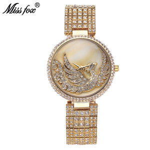 Miss Fox Phoenix Luxury Watch Women Rhinestone Waterproof Relojes Mujer 2017 Female Top Brand Sobretudo Feminino Golden Clock