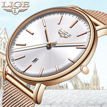 Load image into Gallery viewer, LIGE Womens Watches Top Brand Luxury Waterproof Watch Fashion Ladies Stainless Steel Ultra-Thin Casual Wristwatch Quartz Clock