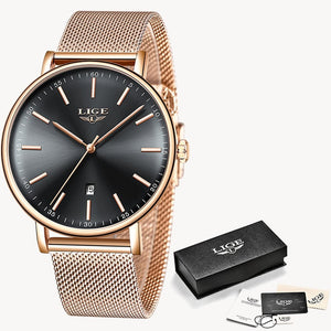 LIGE Womens Watches Top Brand Luxury Waterproof Watch Fashion Ladies Stainless Steel Ultra-Thin Casual Wristwatch Quartz Clock