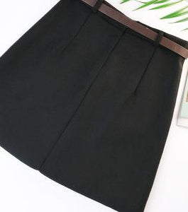 2019 Spring New Arrival Vintage Temperament High Waist A-line Office Skirts Womens With Belt Woolen Mini Skirt Free Shipping