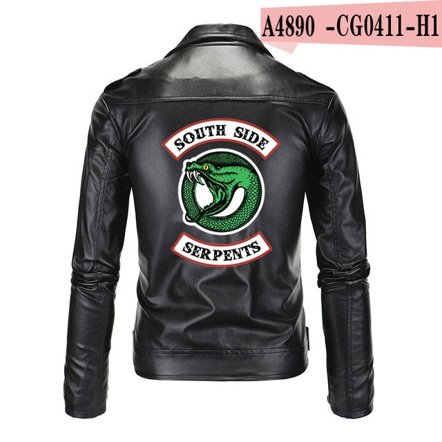 Cool Southside Riverdale Turn-down collar Leather Jackets Serpents Men Riverdale Streetwear Leather Brand south side serpents